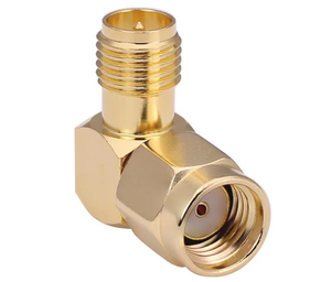 CONREVSMA010-G: RP-SMA Male to RP-SMA Female Right-Angle Adapter, Gold plating