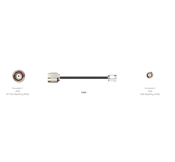 PT240-039-RTM-SSM: 39 Feet 240 Type Low loss Cable Assembly with Reverse Polarity TNC-Male and SMA-Male Connectors