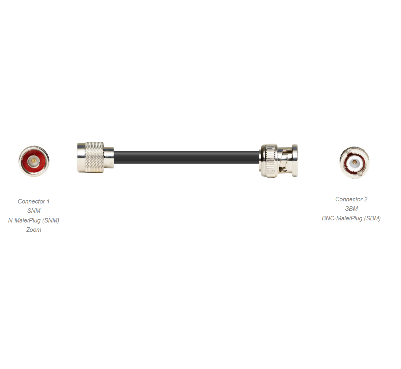 PT400-100-SBM-SNM: 100 Feet 400 Type Low loss Cable Assembly with BNC-Male and N-Male Connectors