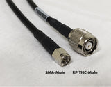 PT195-001-RTM-SSM: 1 Feet  195 Cable Assembly with RP TNC-Male and SMA-Male Connectors