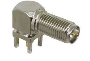 CONREVSMA002-L: Conector RP-SMA Jack en ángulo recto (hembra), montaje en orificio pasante para PCB, níquel, cilindro extendido