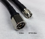 PTW400P-020-RTM-SNM: Cable coaxial de baja pérdida tipo 400, blanco, con clasificación plenum, 20 pies, RPTNC-macho y estándar N macho