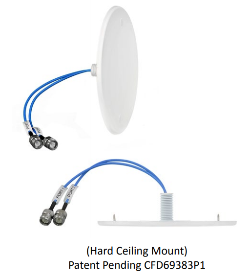 CFD69383P1-B30D43F: Bulk Pack Ultra Low Profile MIMO Hard Ceiling Mount Antenna 698-960 MHz/1350-1550 MHz/1690-4000 MHz, 4.3-10 female connector 