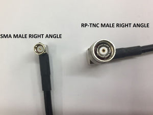 PT195-004-RTMRA-SSMRA: Conjunto de cables LMR 195 de 4 pies con conectores RP TNC macho en ángulo recto y SMA macho en ángulo recto