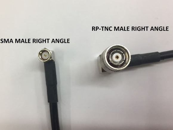 PT058-002-RTMRA-SSMRA- Conjunto de cable RG58 de 2 pies con conector macho de ángulo recto RP TNC y ángulo recto macho SMA