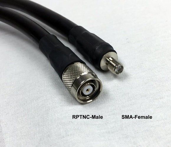 Cable coaxial de baja pérdida equivalente tipo LMR400 - 25 pies - RP TNC macho - SMA hembra