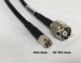 Cable coaxial de baja pérdida equivalente al tipo LMR240 - 30 pies - SMA macho - RP TNC macho